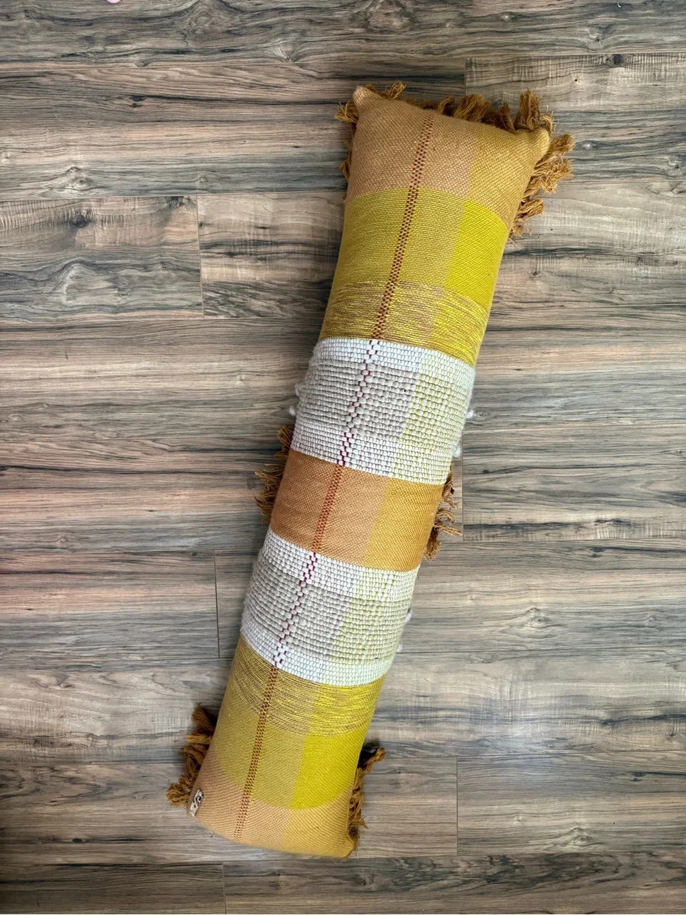 Anthropologie All Roads Bloomfield Pillow - Yellow Lumbar with Tassel Trim
